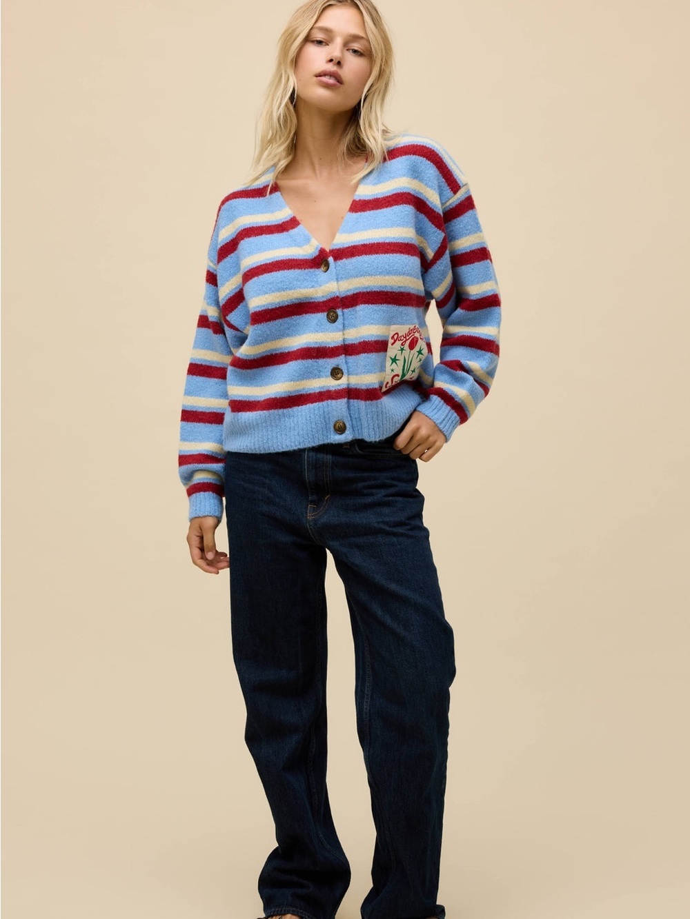 Daydreamer Stripe Boxy Knit Cardigan in Airey Blue Stripe NWT - Picture 2 of 9